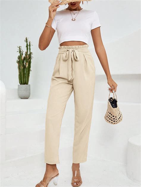 SHEIN LUNE Paperbag Waist Belted Pants SHEIN EUQS