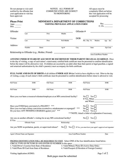 Mn Dept Of Corrections Visiting Form Fill Out And Sign Printable Pdf