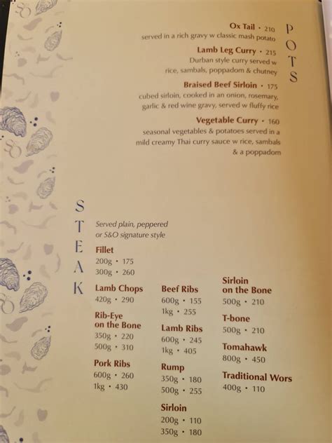 Menu At Steak And Oyster Restaurant Umhlanga 12