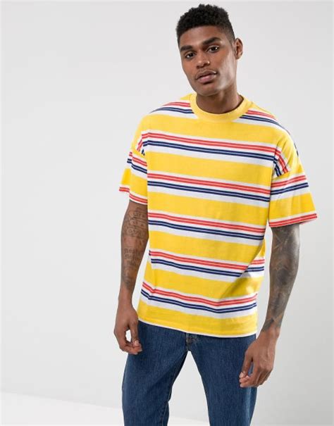 Asos Asos Oversized Stripe T Shirt In Yellow