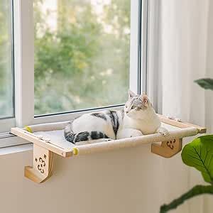 MEWOOFUN Hamac de fenêtre pour chat avec cadre en bois et métal 56 x 40