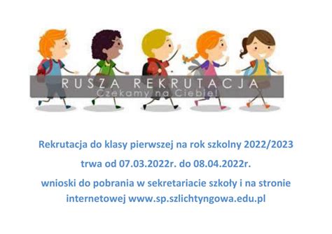 Rekrutacja do klasy 1 na rok Szkolny 2022 2023 Szkoła Podstawowa im