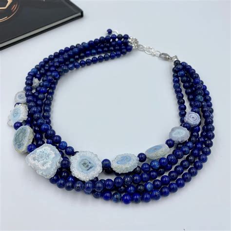 Navy Blue Lapis Lazuli Chunky Statement Necklace Lapis And Natural