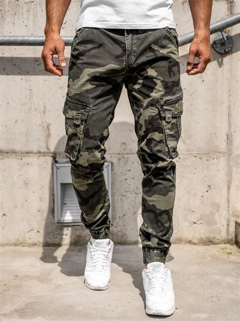 Pantalón jogger cargo camuflaje con cinturón para hombre verde Bolf