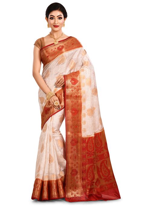 Buy Banarasi Silk Saree In Off White Online SNEA1585 Utsav Fashion