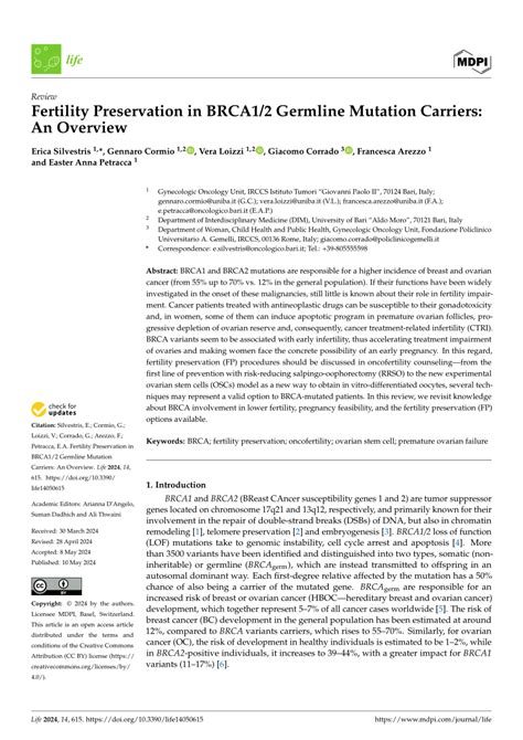 Pdf Fertility Preservation In Brca12 Germline Mutation Carriers An