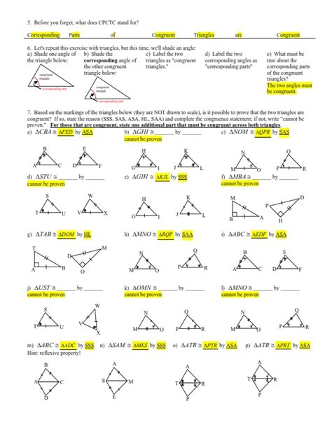 Triangle Congruence and CPCTC - Worksheets Library