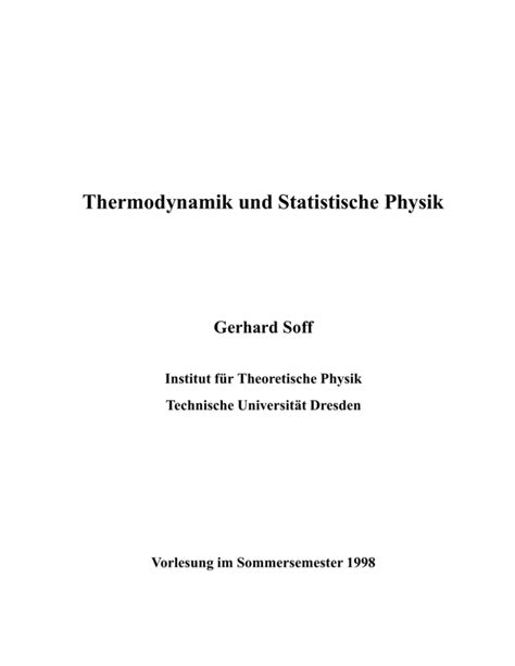 Thermodynamik Und Statistische Physik