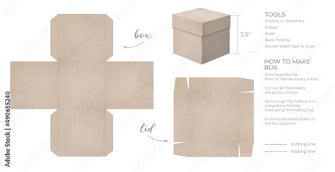 Printable template DIY party favor square box for birthdays, baby showers. Beige Gift box ...