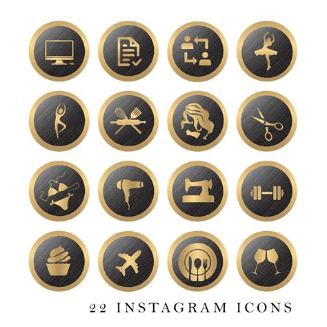 24 Instagram Story Highlights Icons Black And Gold Brushed Etsy