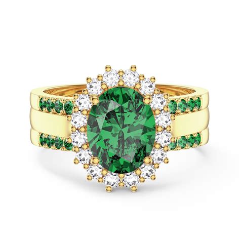 3ct Emerald Oval Moissanite Halo 18ct Yellow Gold Engagement Diana Ring