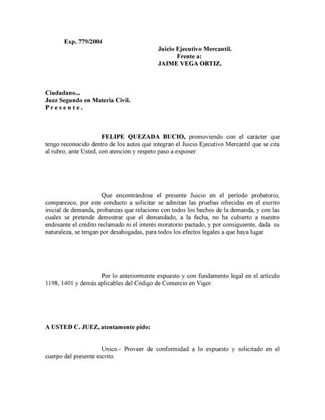 Admision Pruebas Escrito Solicitando Se Abra El Periodo A Prueba