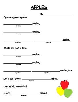 Adjective Poem About Apples By Heather Bates Teachers Pay Teachers