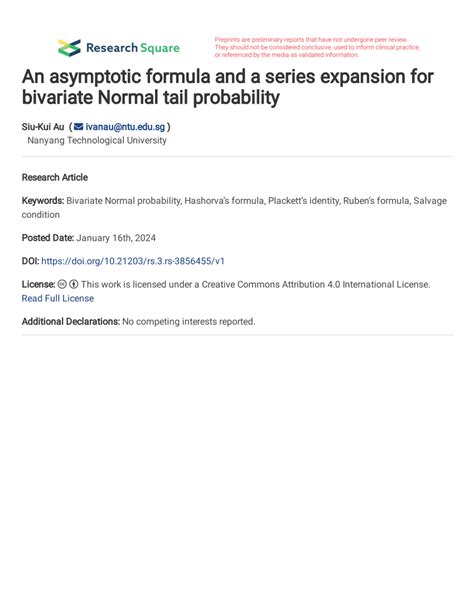 PDF An Asymptotic Formula And A Series Expansion For Bivariate Normal