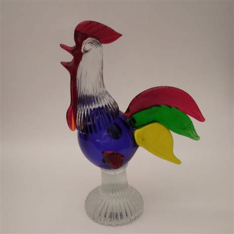 Vintage Handblown Art Glass Multicolor Rooster Figurine Etsy