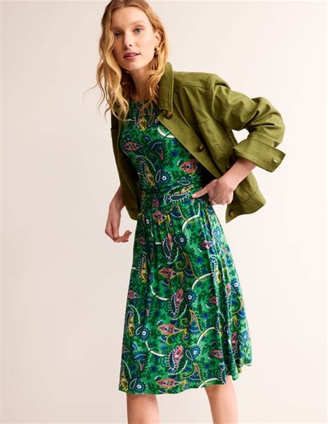 Amelie Jersey Dress Ming Green Fantastical Boden UK