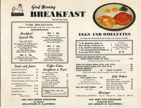 Burls Restaurant Menu Hollywood 1950s Good Morning Breakfast