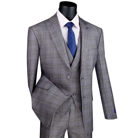 Vinci Men S Gray Glen Plaid Piece Button Modern Fit Suit W Peak