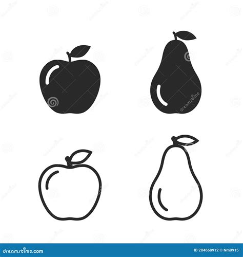 Apple And Pear Icons Fruits And Organic Food Symbol Vector Image