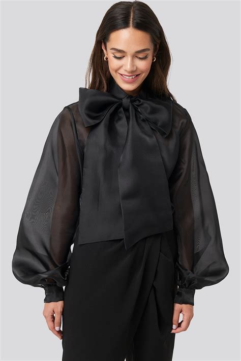 Bow Neck Organza Blouse Black Na