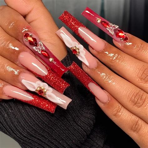 Eye Catching Red Glitter French Tip Nails Nail Designs Daily