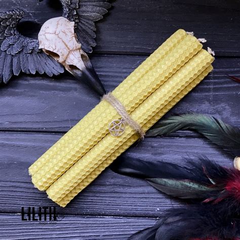 Yellow Rolled Beeswax Honeycomb Candles 5 Item Set Lilith Magic Candles