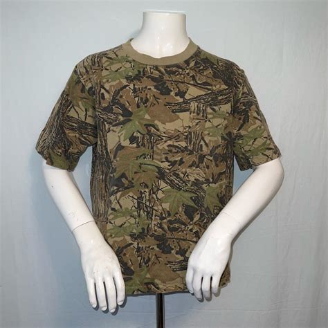 Vintage 1980s Tree Bark Camo Pocket T Shirt Single Depop