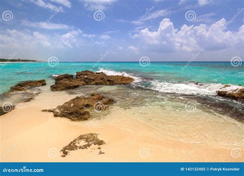 Beautiful Caribbean Sea Beach In Playa Del Carmen Mexico Stock Image