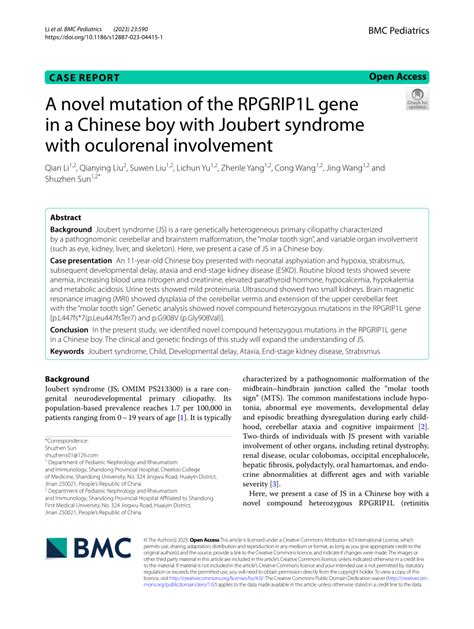 PDF A Novel Mutation Of The RPGRIP1L Gene In A Chinese Boy With