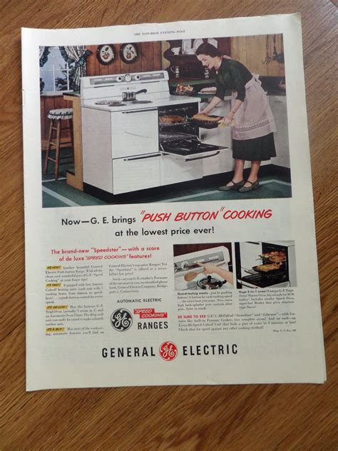 1950 Ge General Electric Push Button Cooking Ranges Ad Ebay