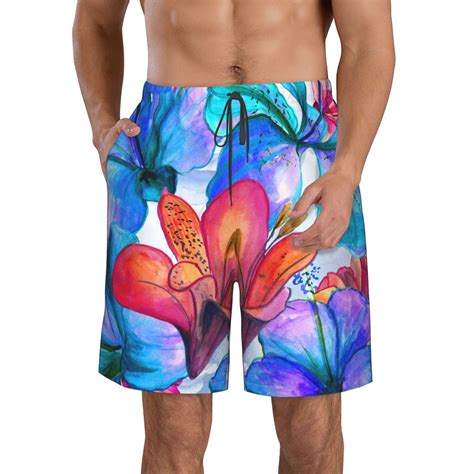 Disketp Mens Swim Trunks Hawaiian Breathable Surf Beach Swimsuits Mesh