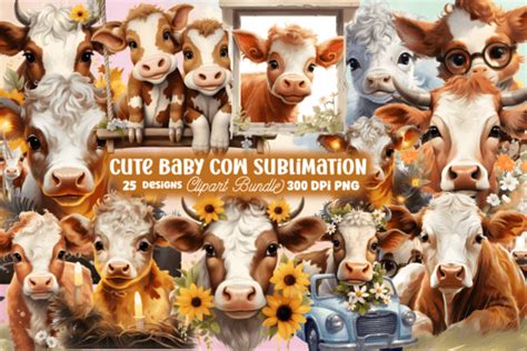 Cute Baby Cow Sublimation Clipart Bundle Graphic By CraftArt Creative