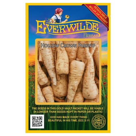 Everwilde Farms 2000 Hollow Crown Parsnip Seeds Gold Vault Jumbo Bulk Seed Packet