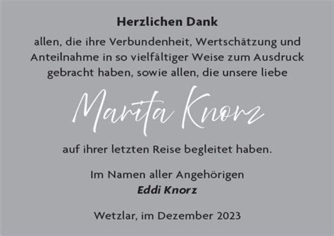 Traueranzeigen Von Marta Knorz Vrm Trauer De