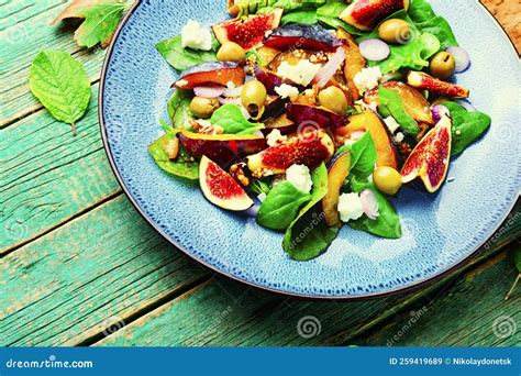 Homemade Salad With Fruit Olives And Herbs Stock Image Image Of