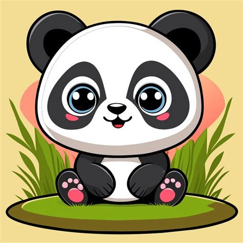 Premium Vector Cute Baby Panda Sitting In The Grass Hand Drawn