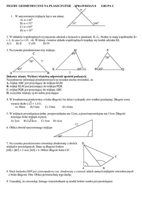 Sprawdzian Figury Na Płaszczyźnie Klasa 8 Margaret Wiegel