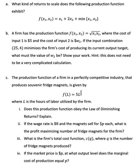 Solved a. What kind of returns to scale does the following | Chegg.com