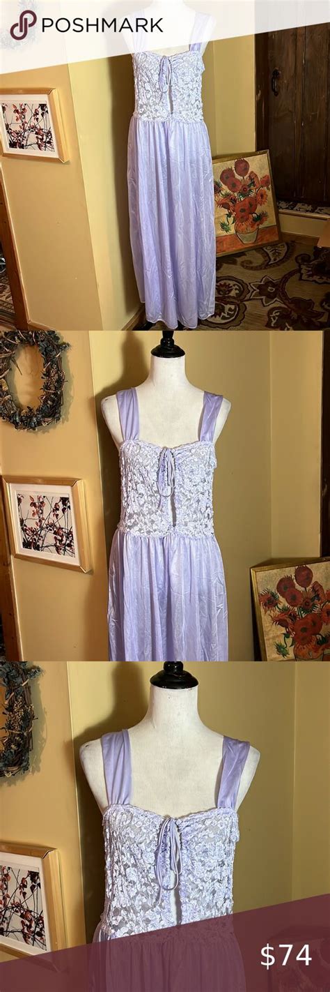 Vtg Y2K VENTURA Size XL Lavender Purple Lingerie Lace Gown Tie Bust