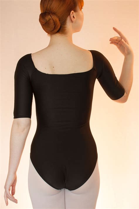 Square Neck High Back Ballet Leotard With ½ Sleeves In Black Model 3