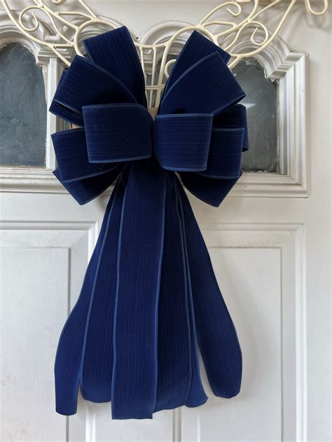 Navy Blue Velvet Christmas Tree Bow For Wreath Lantern Bow Etsy