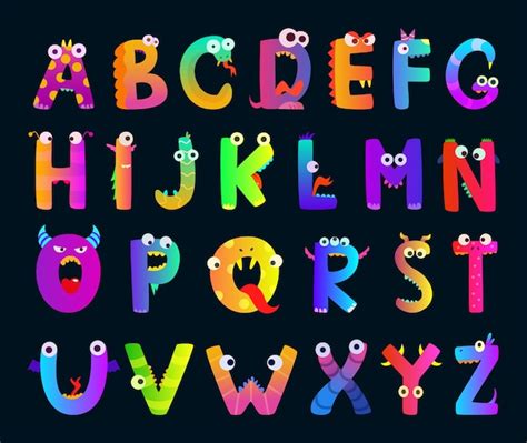 Alphabet Enfants Avec Des Lettres De Monstres Drôles Personnages