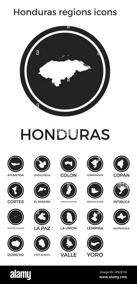 Iconos De Las Regiones De Honduras Logotipos Redondos Negros Con Mapas