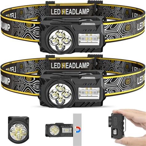 LED Head Torch Rechargeable 2 PackSuper Bright 2000LM Headtorch With