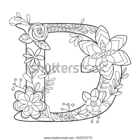 Floral Alphabet Letter Coloring Book Adults Vector De Stock Libre De Regalías 410373775