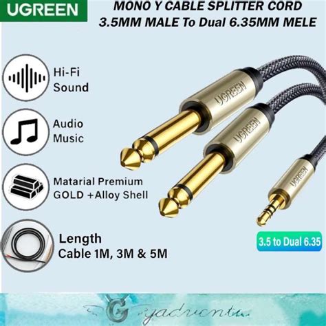 Jual UGREEN Kabel Aux Splitter 3 5mm Male To 2x 6 5mm Male Hi Fi