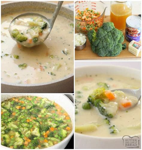 Creamy Vegetable Soup Butter With A Side Of Bread