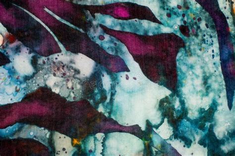 Colorful Abstraction Fragment Hot Batik Handmade Abstract Surrealism Art On Silk Stock Image