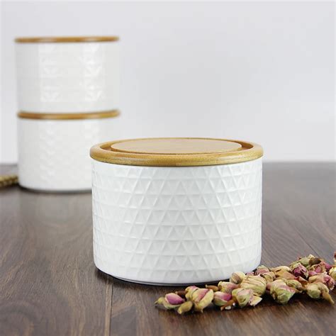 Wholesale Ceramic Storage Jar With Bamboo Or Wooden Lid Custom Design