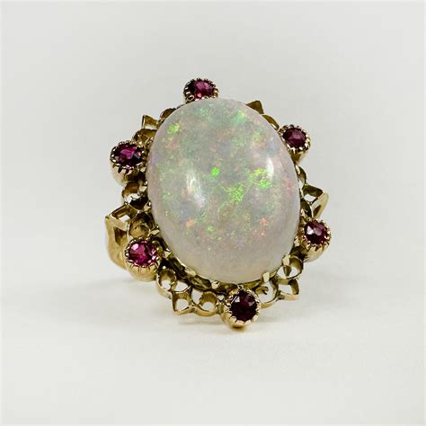 Vintage Opal And Ruby Cluster Ring Chique To Antique Jewellery